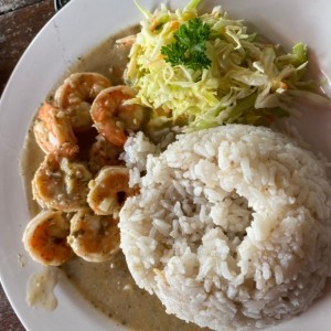 camarones al ajillo con arroz con coco