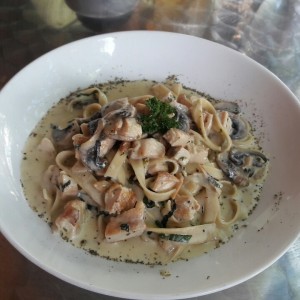 Fetuccini Alfredo con pollo y fungi