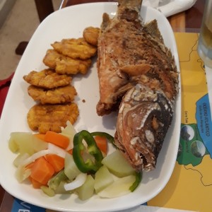 Pargo frito con patacones 