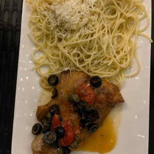 Corvina con spaghetti