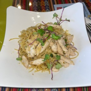 Spaghetti al oleo con pollo 