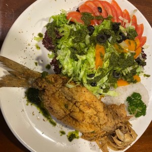 ?Pescado con arroz y ensalada?