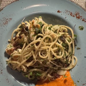 Spaguetti con langostinos. 