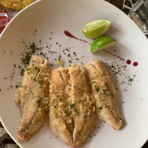 Pargo al ajillo con patacones