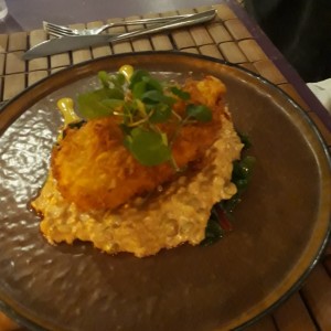 Pollo sobre risoto con guandu