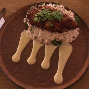 Pollo frito con risotto de guandu