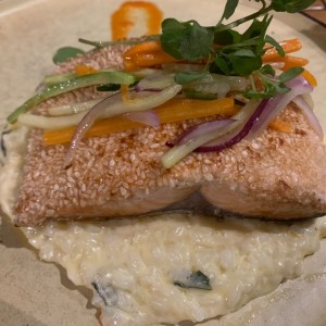 salmon  con risoto de finas hierbas