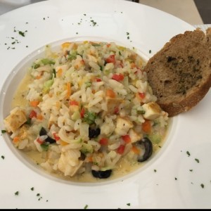 Risotto de pollo con verduras