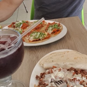 tacos al pastor, fortachon, agua de jamaica