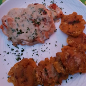 Pollo con salsa blanca y espinacas