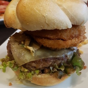 Mushroom Crispy Onion Cheeseburger