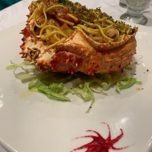 spaghetti con salsa de cangrejo