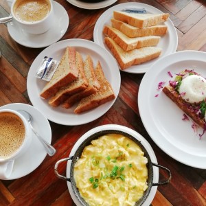 cheesy scrambled egg and avocado toast