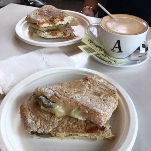 Griego y Paninni de pollo con hongos