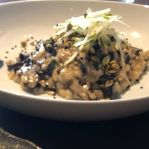 Risotto de queso gorgonzola, dolce y hongos shitake