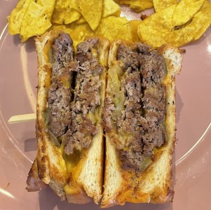 Double Patty Melt With Spicy Fries