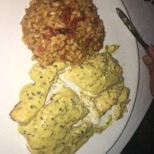 corvina a la pimienta con risotto