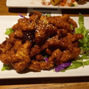 Whiskey glazed chicken sesame strips