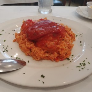 Arroz con pimientos y Mero