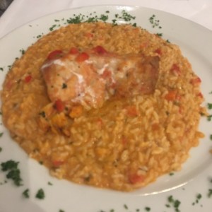 mero sobre risotto de pimenton