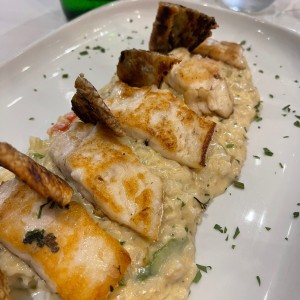 Corvina sibre risotto de esparragos