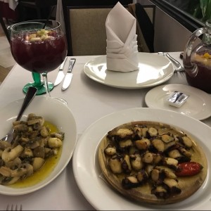 pulpo + hongos + sangria