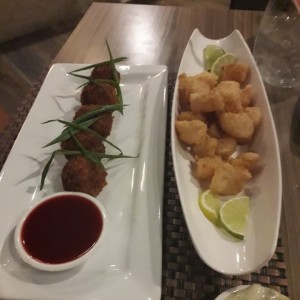 Deditos de Pescadocon Croquetas de Yuca y Cerdo