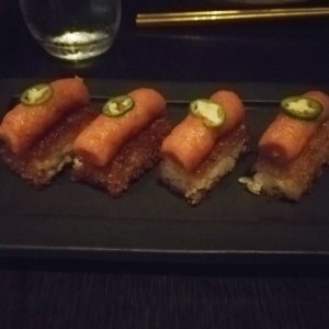 Spicy Tuna Salmon Crispy Rice