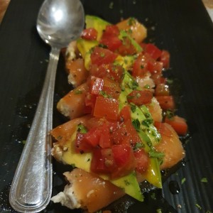 Smoked salmon salad with feta cheese and honey mustard vinaigrette