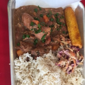 arroz con coco, poroto y rabito