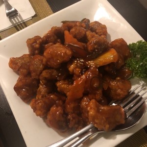 Puerco apanado en salsa agridulce