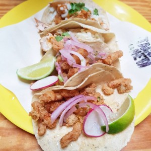 tacos de calamares y tacos de pollo