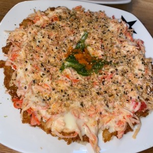 Sushi pizza de cangrejo