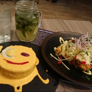 causa de pollo, ceviche frito y mojito