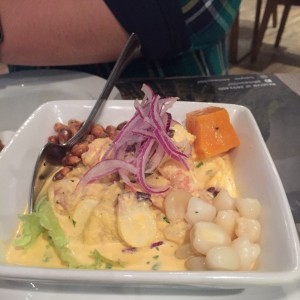 Ceviche mixto con lehe de tigre