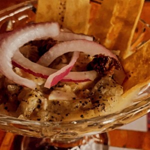 ceviche de corvina en salda de maracuya