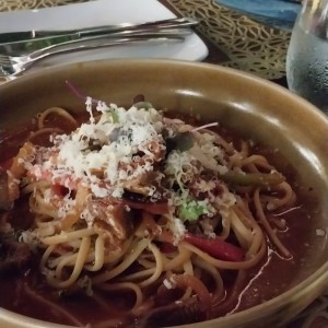 pasta con trozos de filete