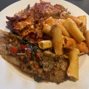 Pescado con pasta y berenjena 