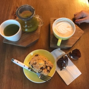 Matcha Tea + cascara latte