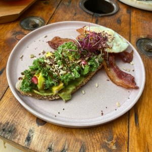 Bacon and Egg on it avocado toast 