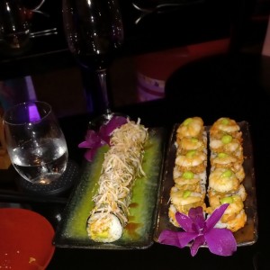 okobo roll y sushi de salmon rostizado