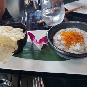 CEVICHE DE MERO Y LECHE DE COCO