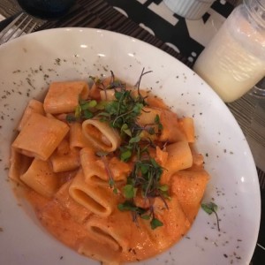 pasta con salmon en salsa rosada 