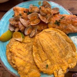 Filete de pescado en salsa de Almejas. 