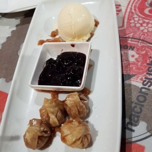 Wontons de queso y dulce de leche con helado