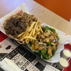 Plato shawarma mixto (carne y pollo)