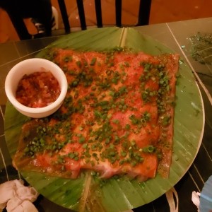 Yuca  con carpaccio de atun
