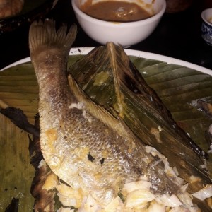 Corvina with tamal de olla sauce 