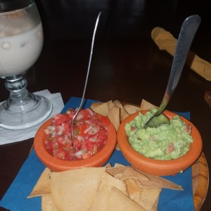 totopos con guacamole y pico de gallo