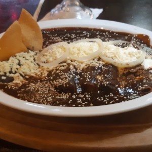 enchilada en salsa Mole (tiene chocolate)